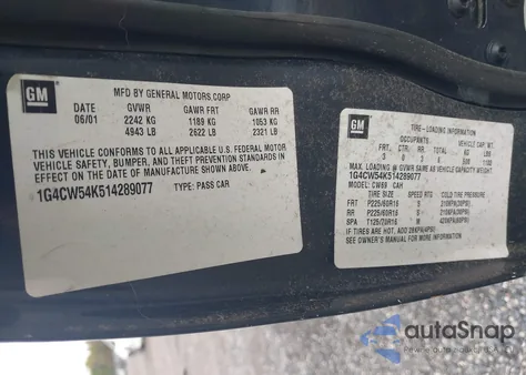 2001 Buick Park Avenue from USA, damaged, VIN 1G4CW54K514289077